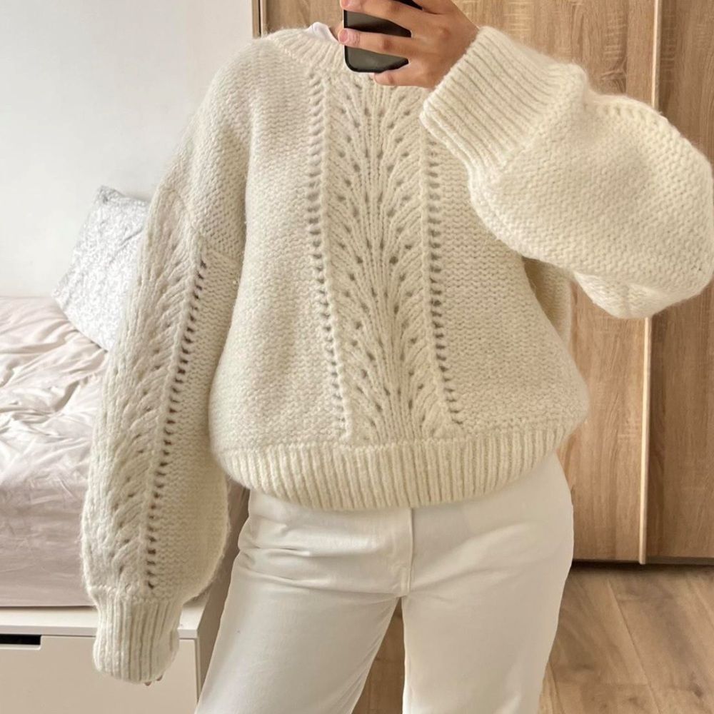 Paris Atelier & Other Stories wool blend off white eyelet sweater small NWOT - Picture 2 of 9